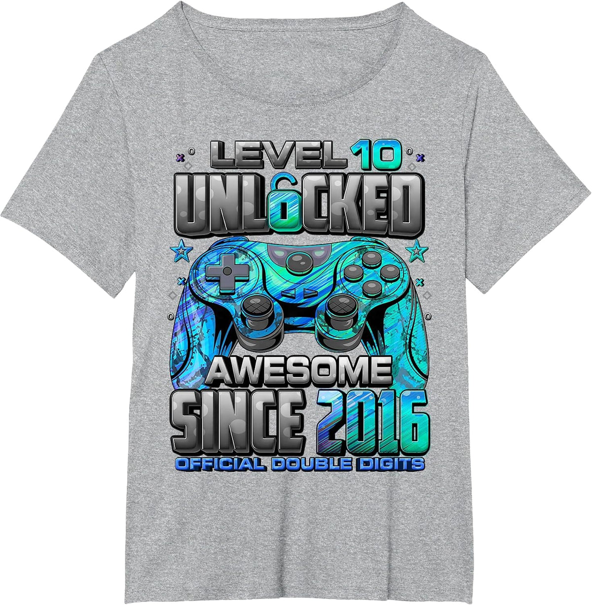 Level 10 Unlocked Awesome Since 2016 10th Birthday Gaming T-Shirt - Heather Grey