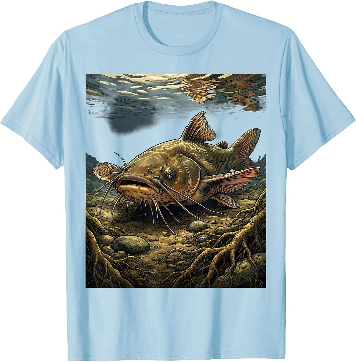 Men's Catfish Muddy River Bottom Fishing Graphic T-Shirt - Baby Blue