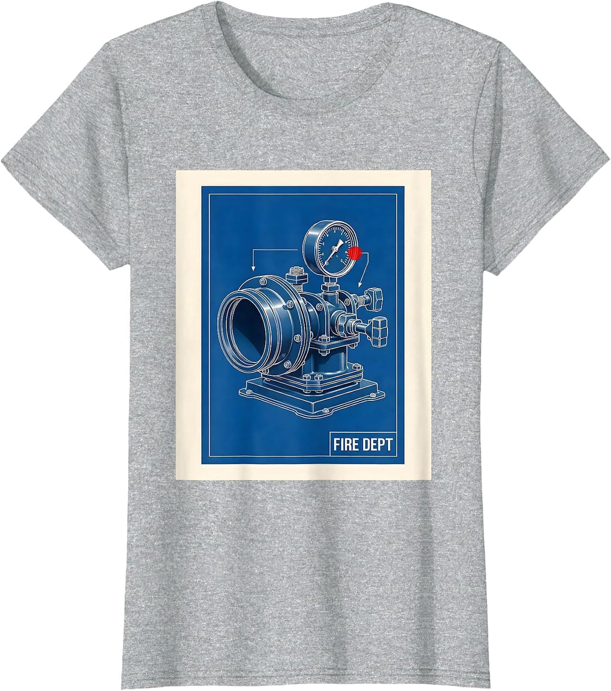 Women's FIRE DEPT Technical Blueprint Firefighter Department Pride T-Shirt - Heather Grey