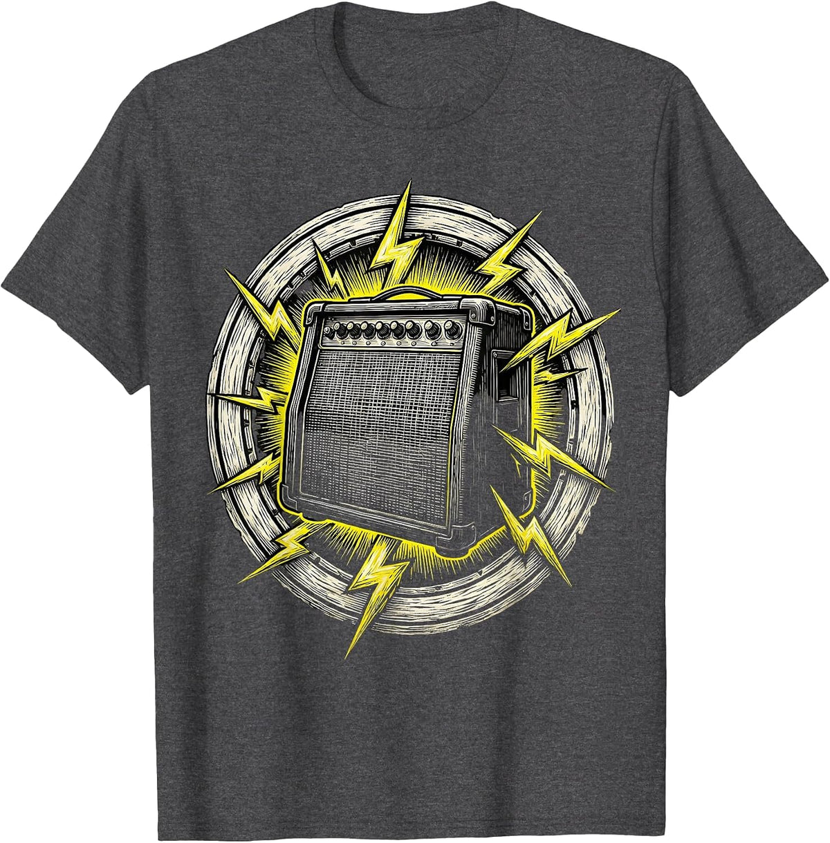 Rock N Roll Amplifier Lightning Bolt Graphic T-Shirt - Dark Heather Grey