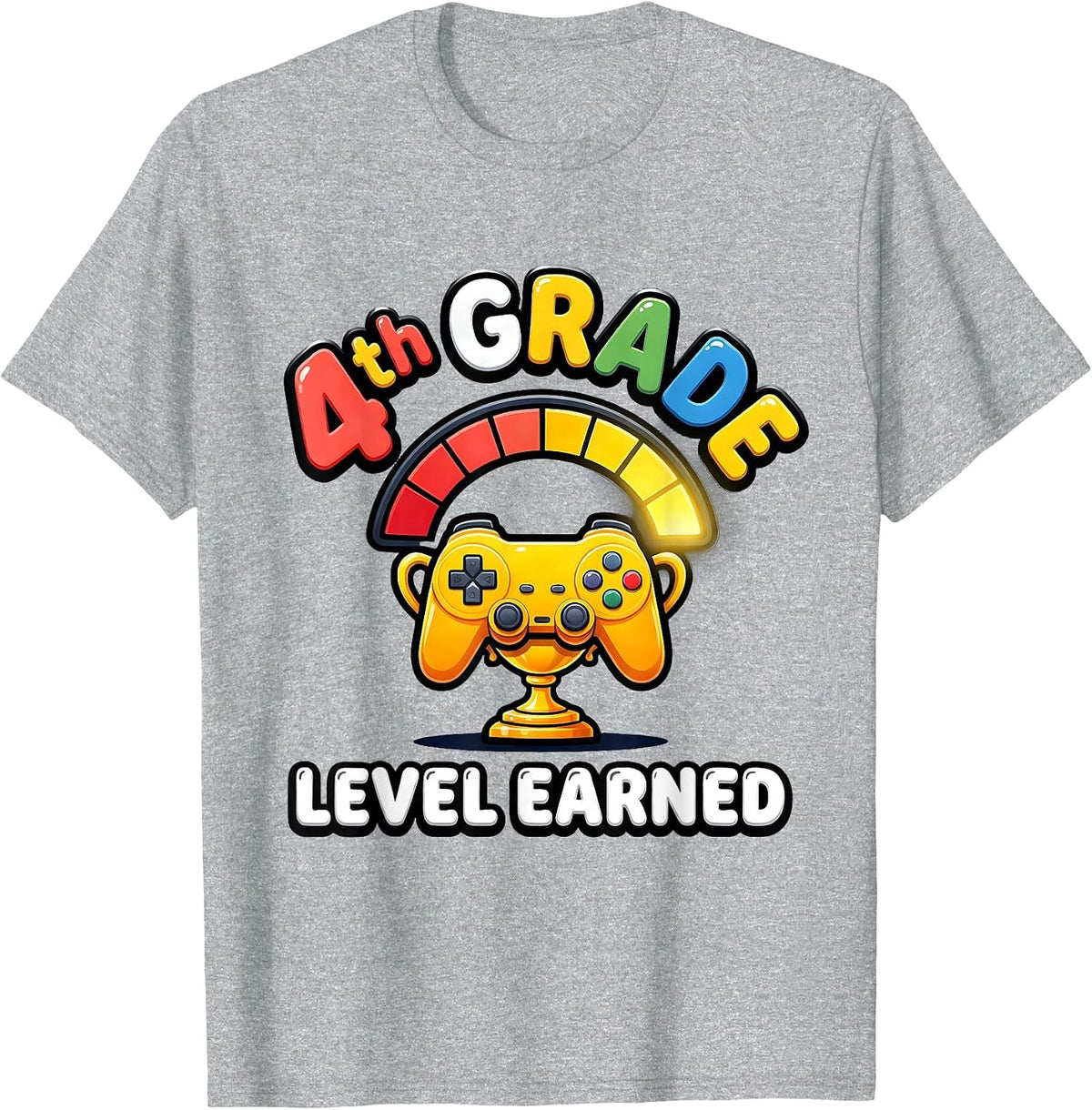 Men's 4th Grade Level Earned Back To School Gamer First Day Grade T-Shirt - Heather Grey