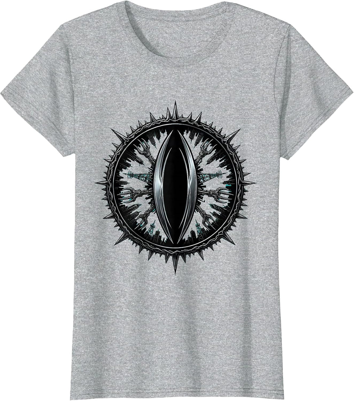 Cyberpunk Astronaut Dystopian Skyline Reflection T-Shirt - Heather Grey
