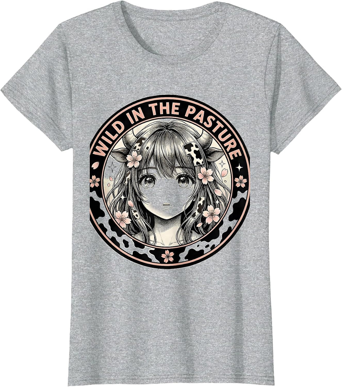 Women's Wild in the Pasture Cow Print Design T-Shirt - Heather Grey