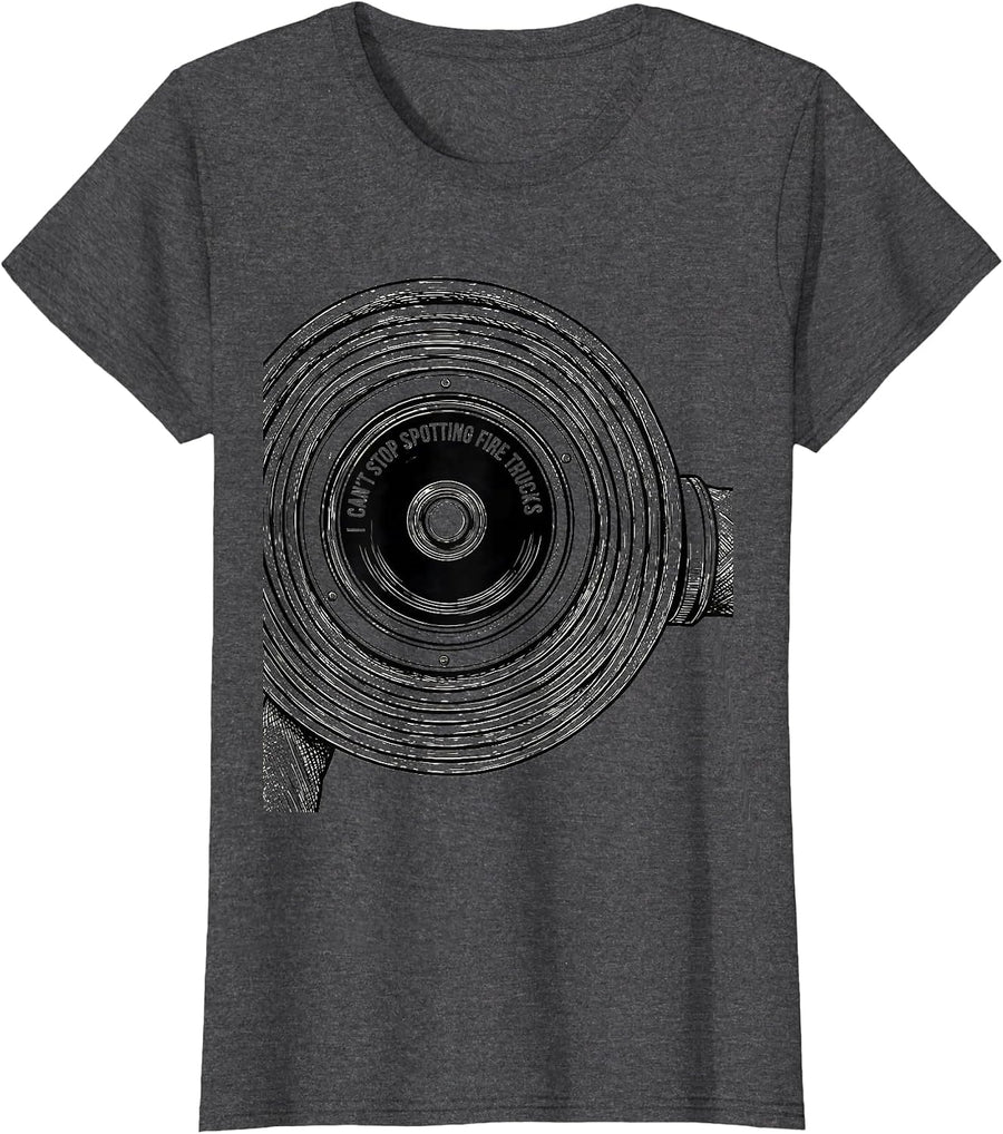 Women's I Can't Stop Spotting Fire Trucks Funny Firefighter Gift T-Shirt - Dark Heather Grey