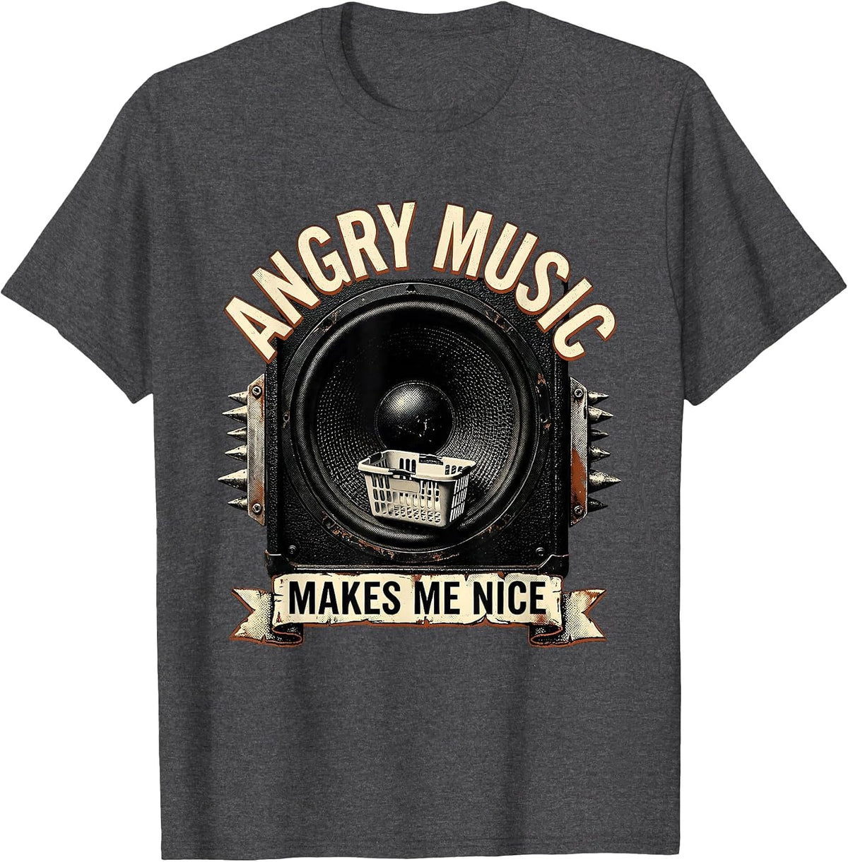 Men's Angry Music Makes Me Nice Funny Metal Fan Metalhead Humor T-Shirt - Dark Heather Grey