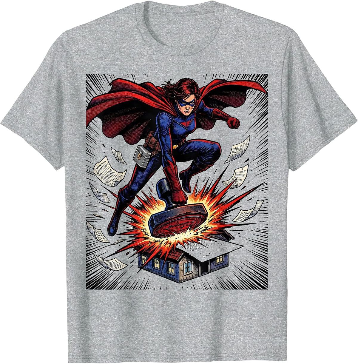 Men's Heroic Realtor Comic Book Real Estate Agent Gift T-Shirt - Heather Grey