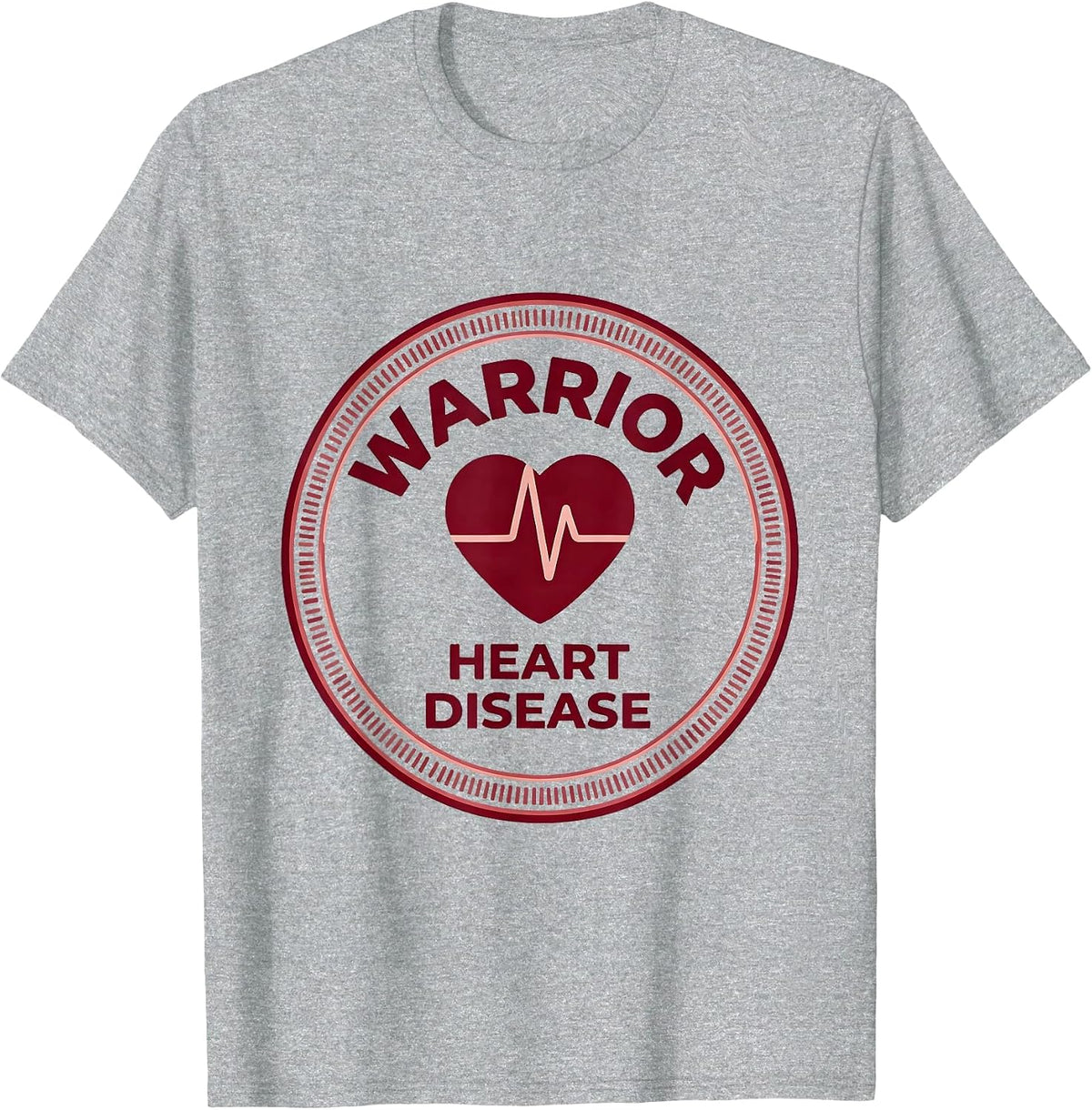 Men's Heart Disease Warrior Monochromatic Health Awareness Support T-Shirt - Heather Grey