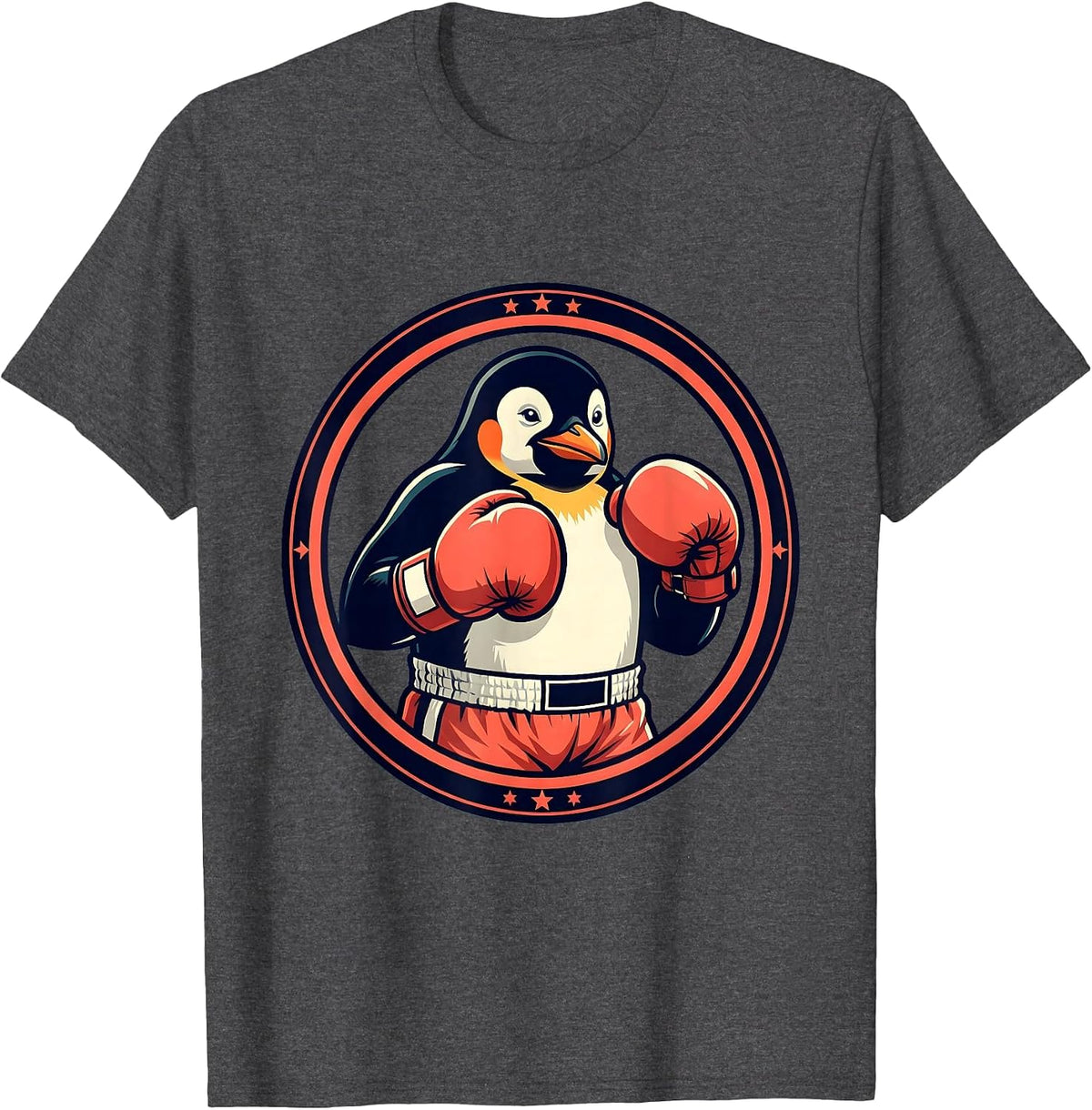 Penguin Boxing Gloves Fighter Graphic T-Shirt - Dark Heather Grey