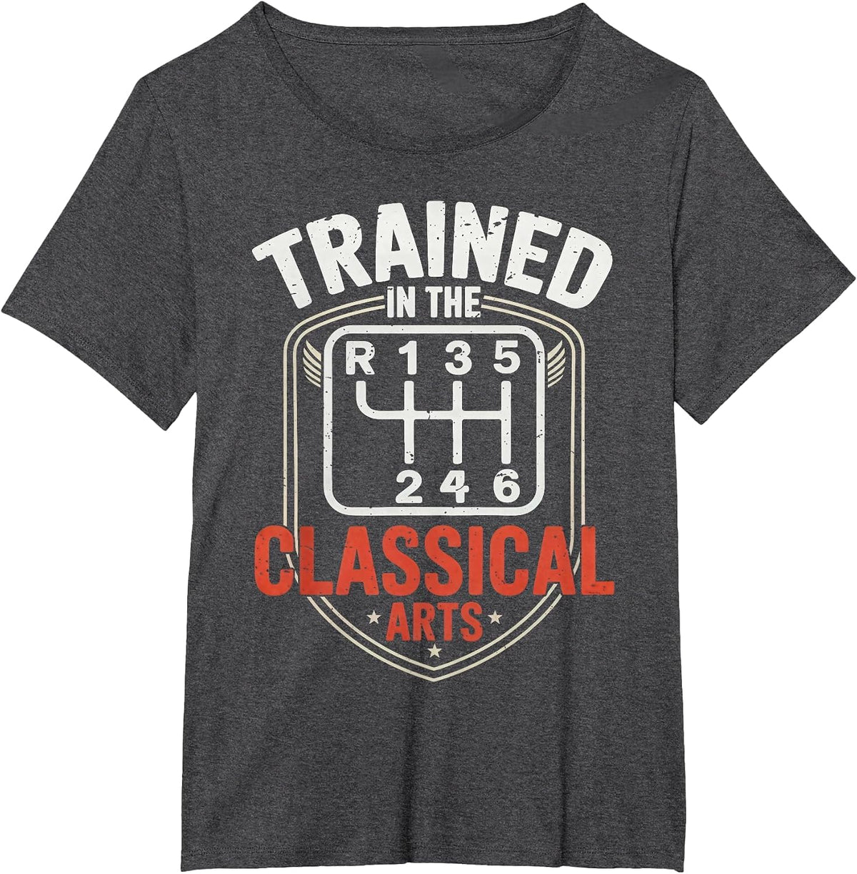Trained in The Classical Arts Funny Manual Transmission Car T-Shirt - Dark Heather Grey