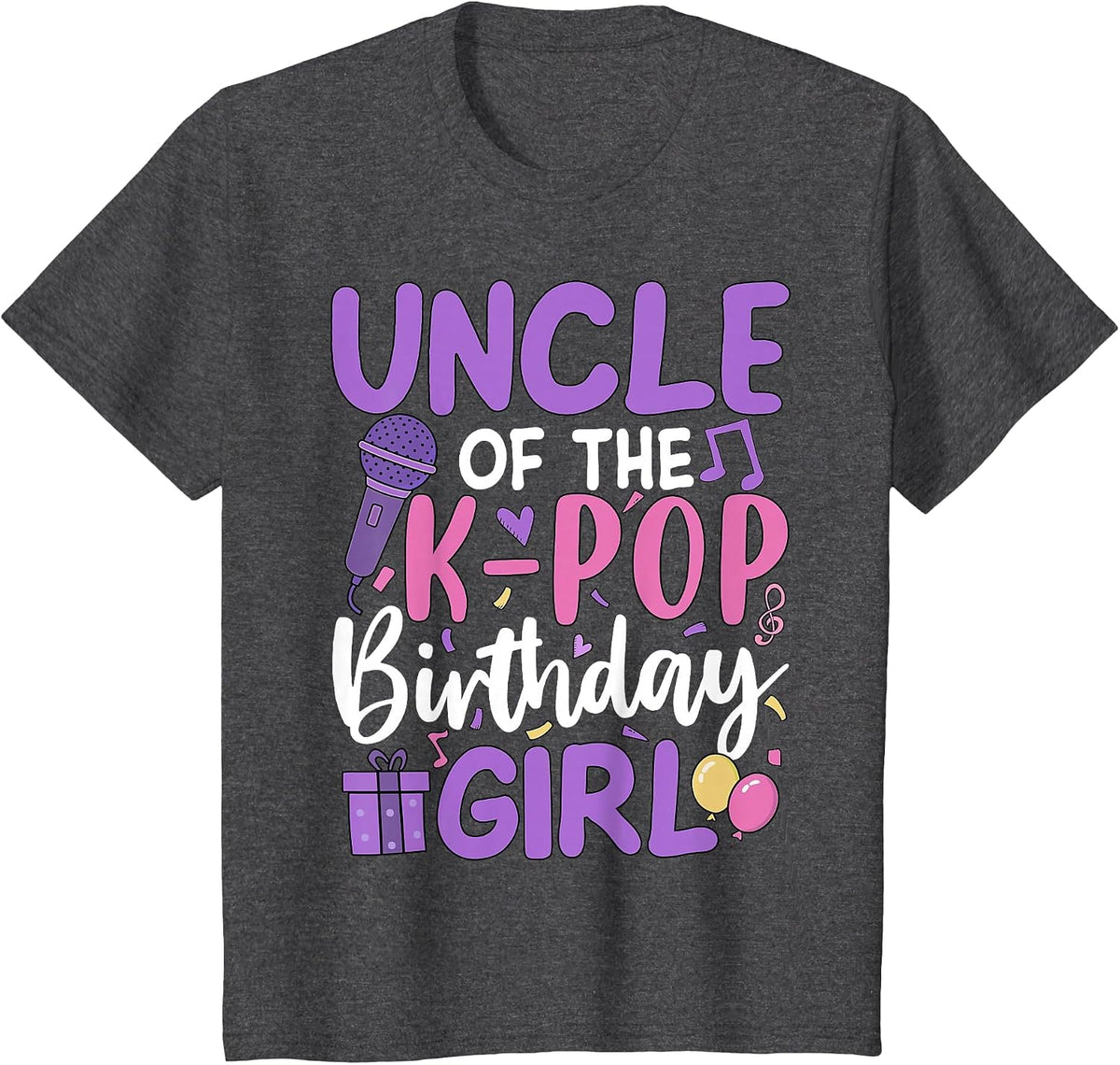 Uncle of The K-Pop Birthday Girl T-Shirt - Dark Heather Grey