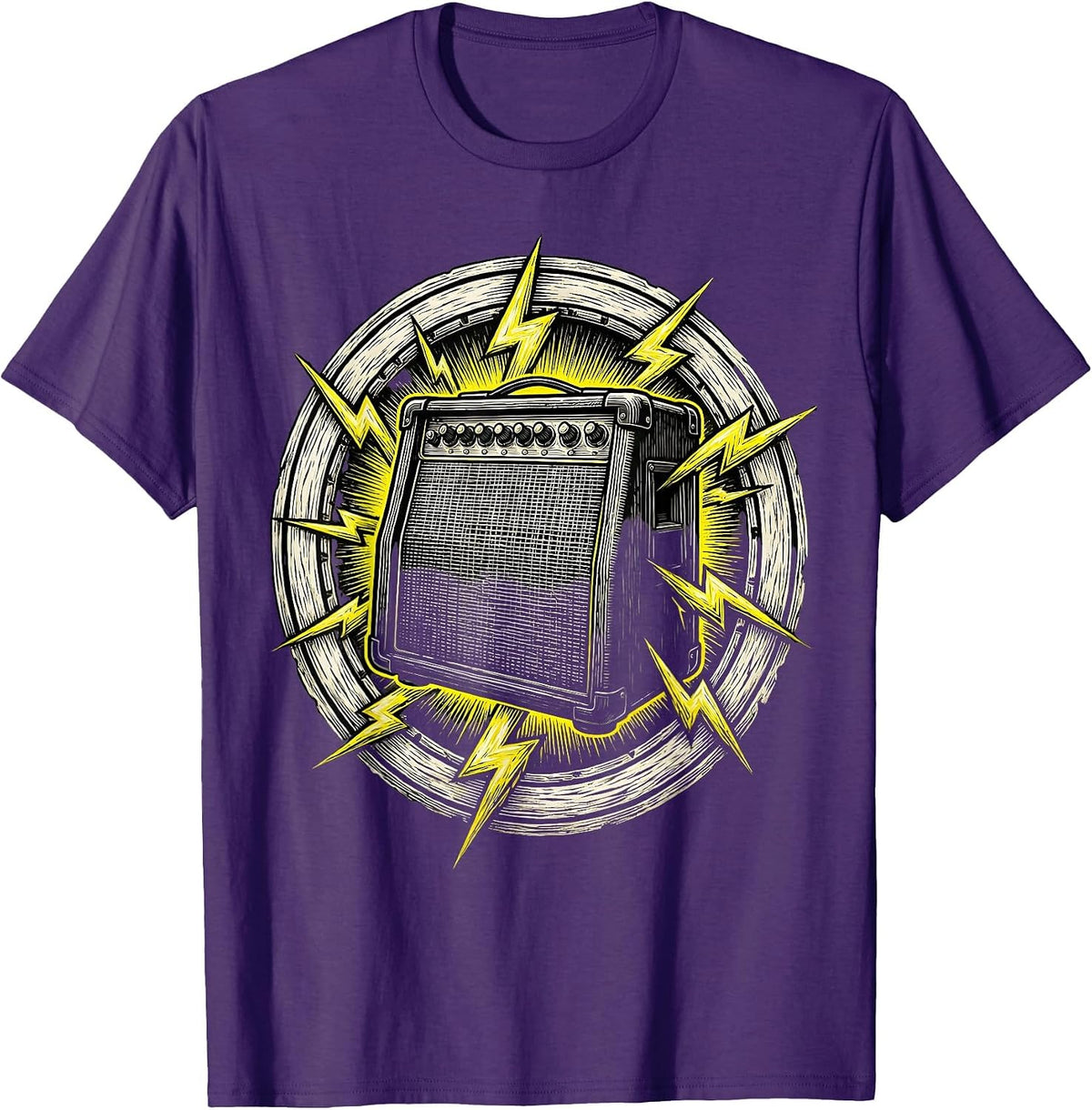 Rock N Roll Amplifier Lightning Bolt Graphic T-Shirt - Purple