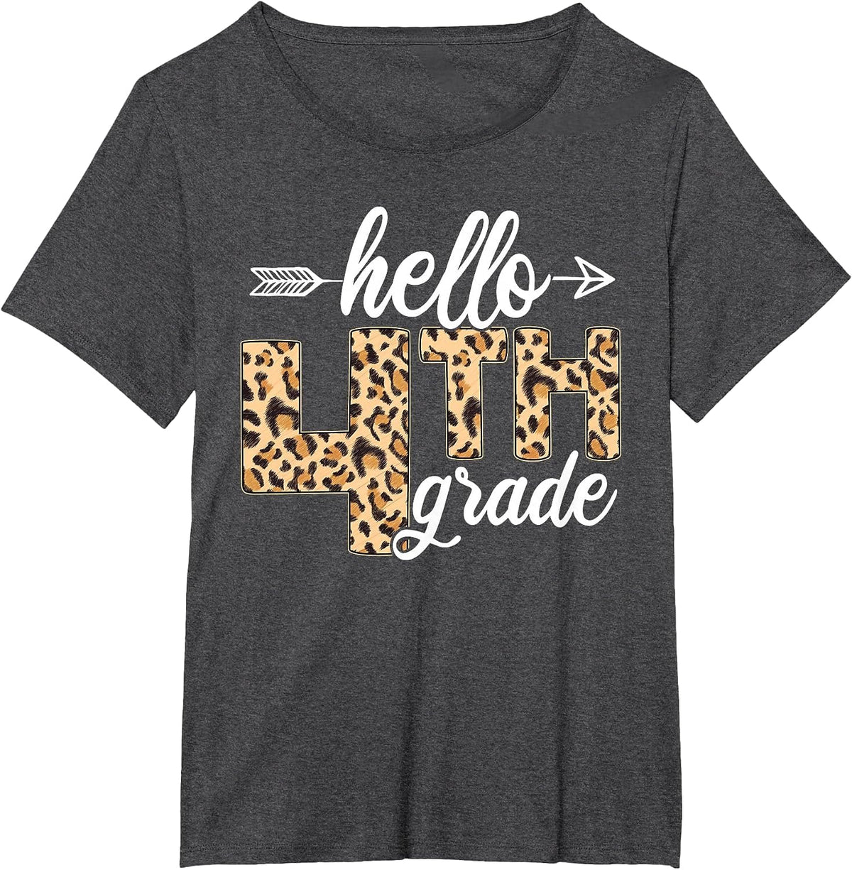 Hello 4th Fourth Grade Leopard Back to School Teacher Kid T-Shirt - Dark Heather Grey