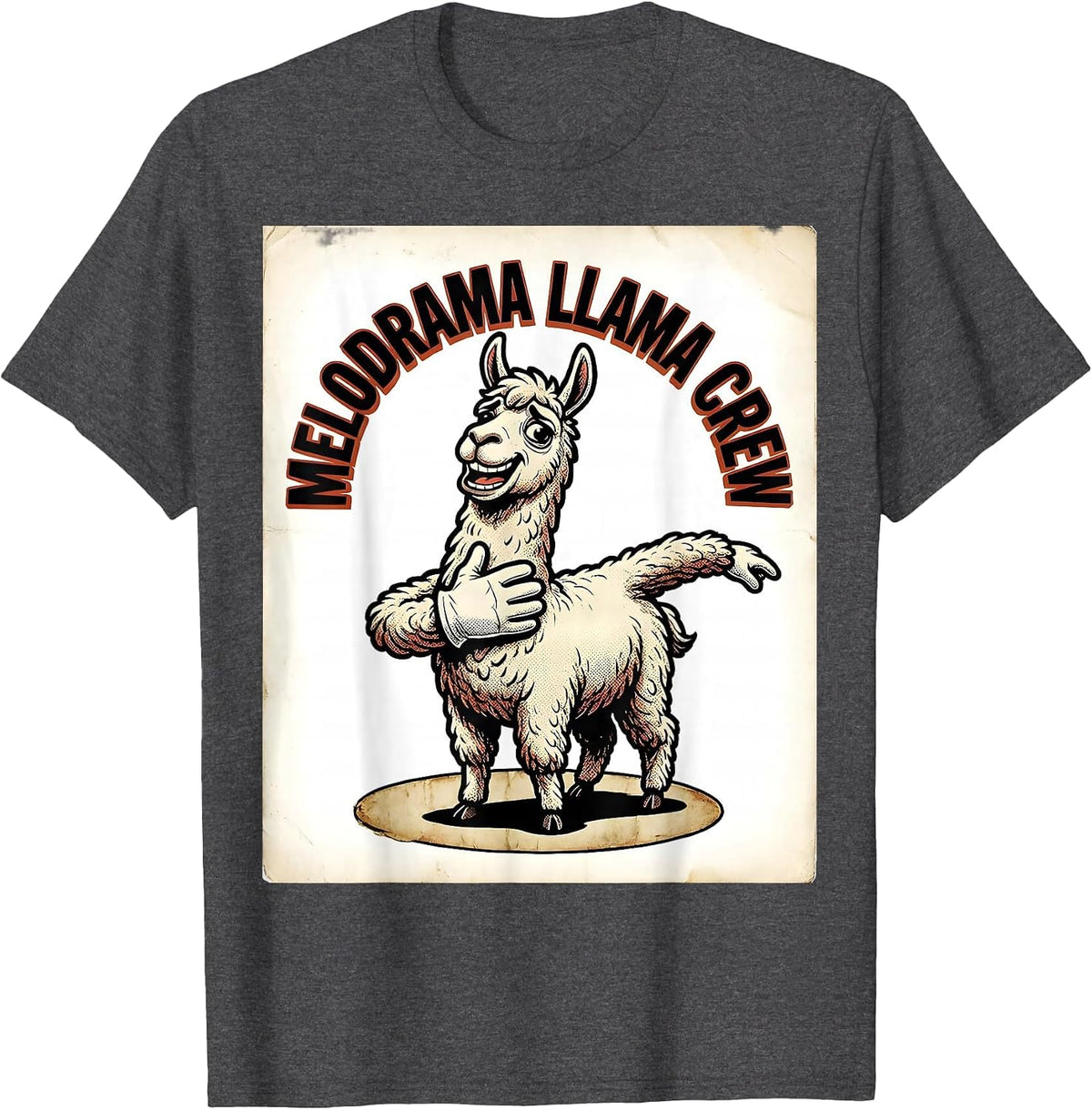Melodrama Llama Crew Retro Cartoon Funny Llama Lover Gift T-Shirt - Dark Heather Grey