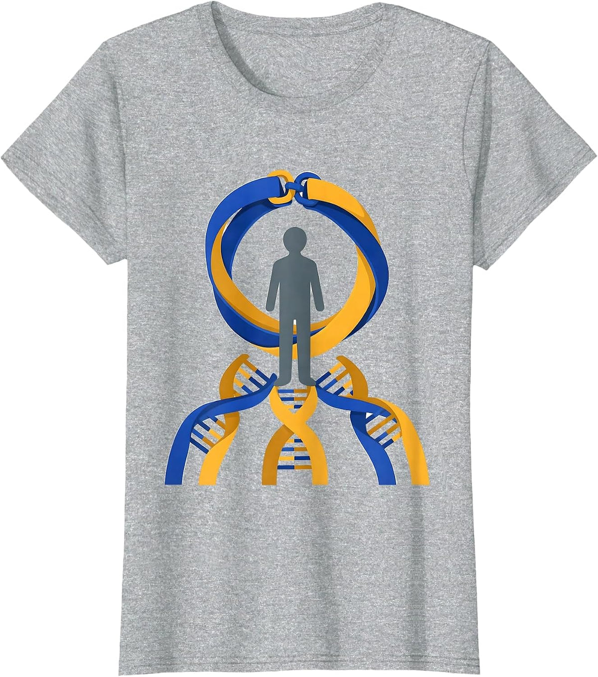 Women's Linked Wristbands Blue Yellow Down Syndrome Awareness T-Shirt - Heather Grey