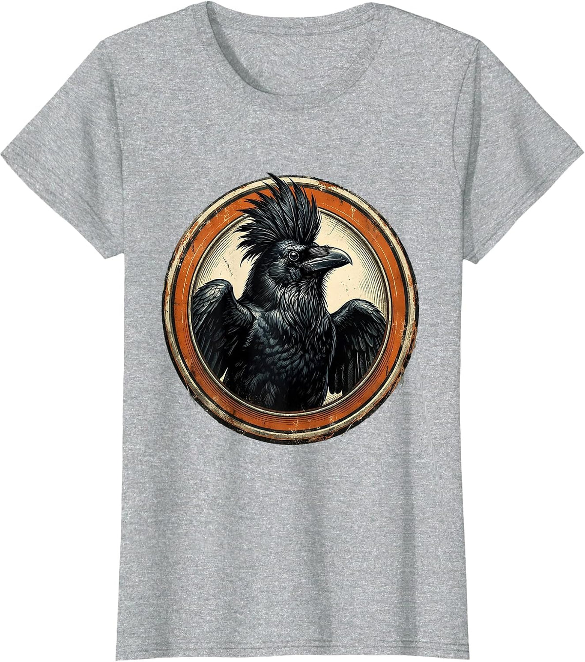 Defiant Crow Mohawk Punk Rock Bird Illustration T-Shirt - Heather Grey