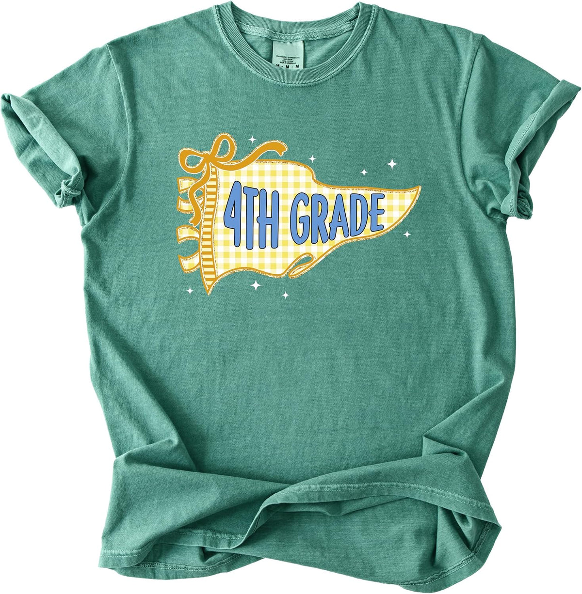 Pennant Flag Graphic Tee, Retro Gingham Fourth Grade Sub Theme Shirt, Back to School Gift Top for Teachers and Learners -