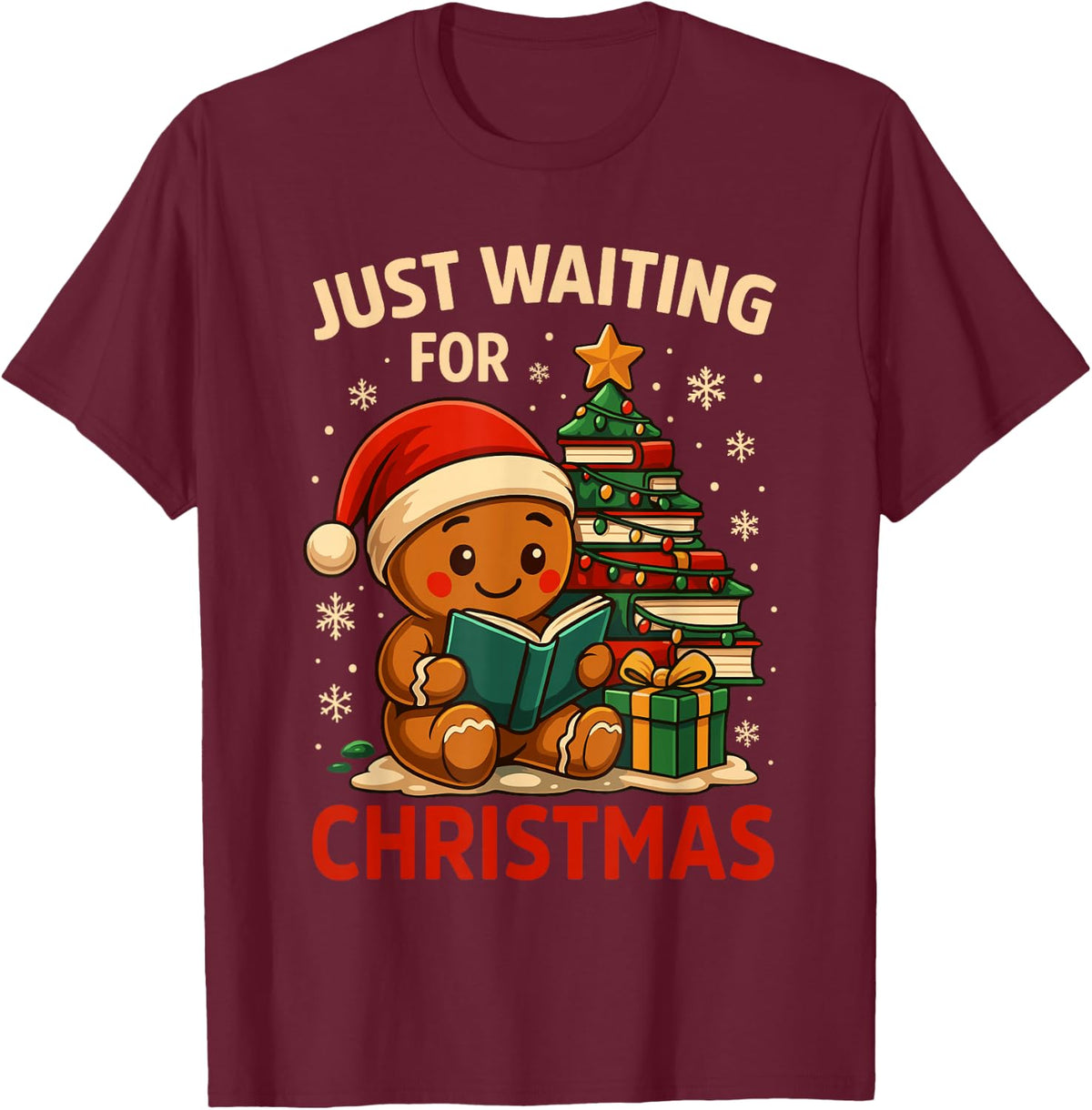 Reading Teacher Gingerbread Shirt Just Waiting for Christmas T-Shirt - Burgundy