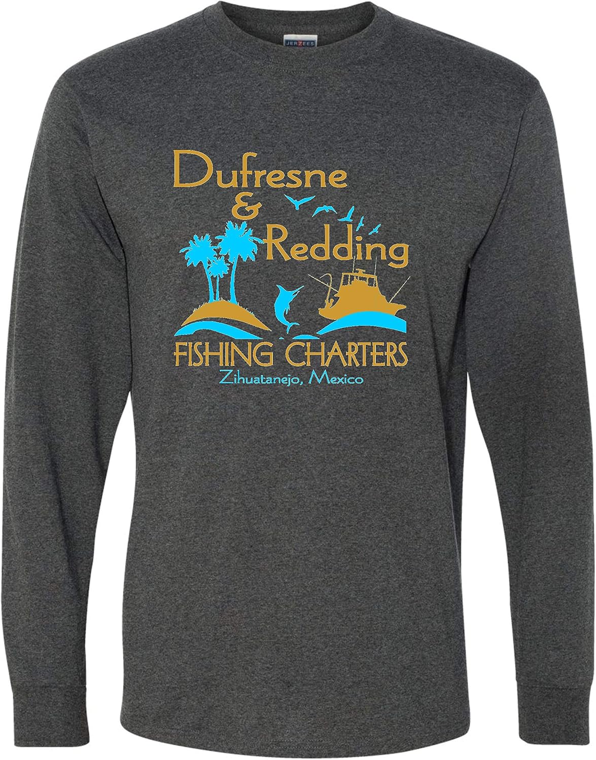 Go All Out Adult Dufresne & Redding Fishing Charters Funny Long Sleeve T-Shirt - Black Heather
