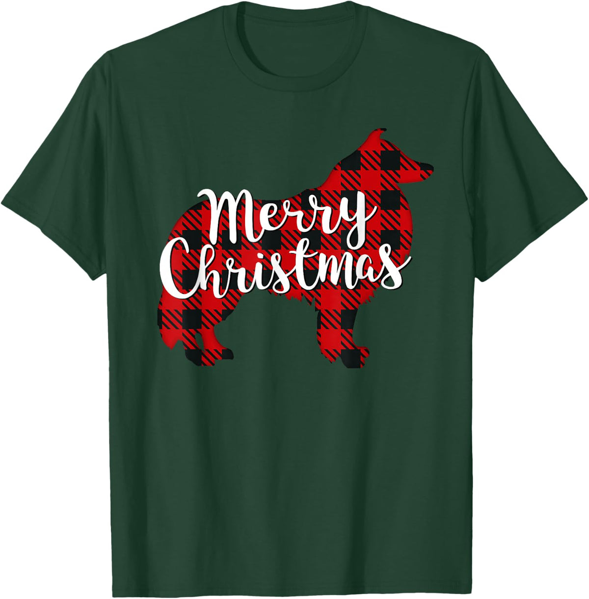 Sheltie Christmas Dog Mom Dad Plaid Gift T-Shirt - Dark Green