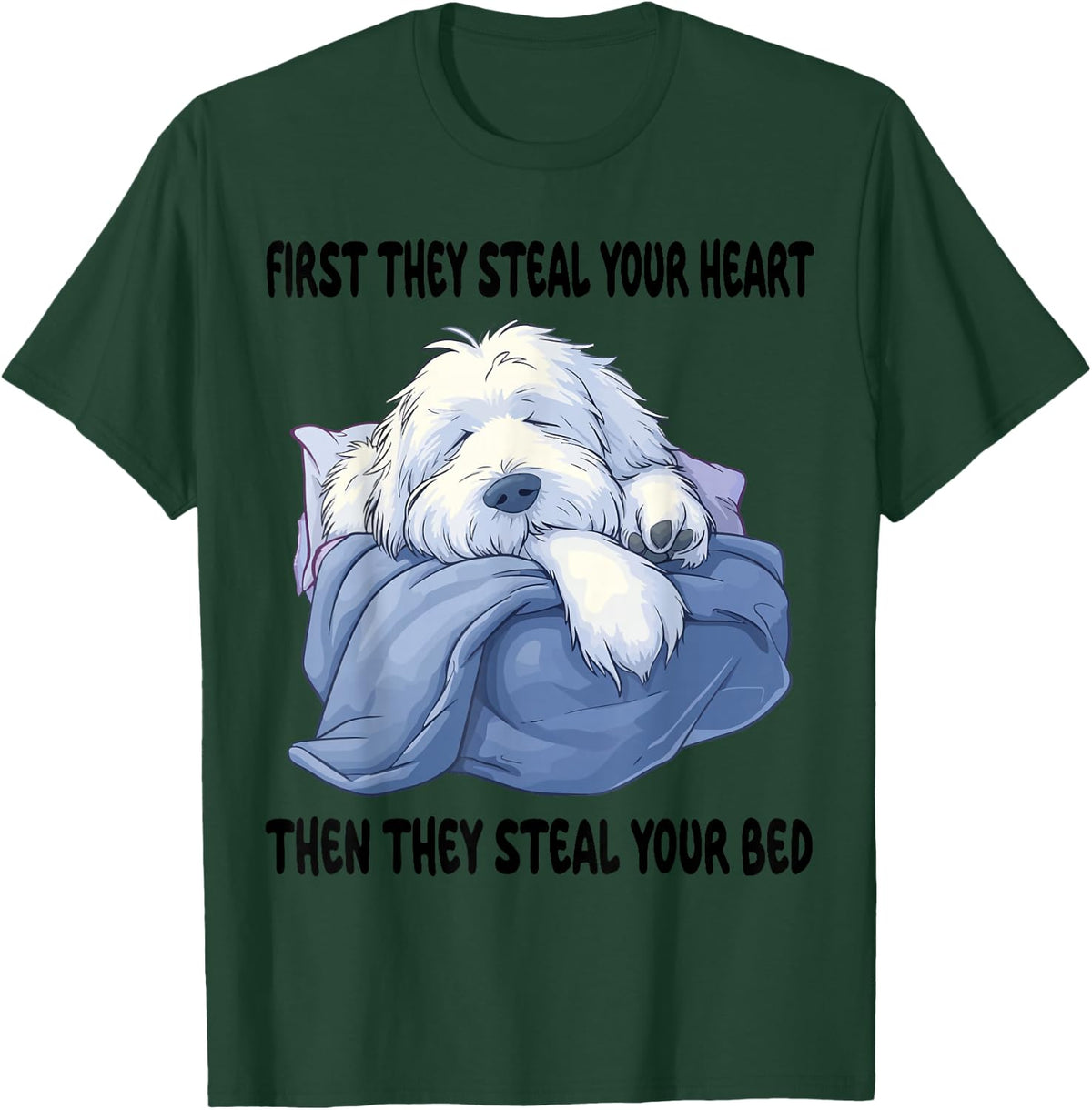 Old English Sheepdog Sleeping Pajamas Nightgown T-Shirt - Dark Green