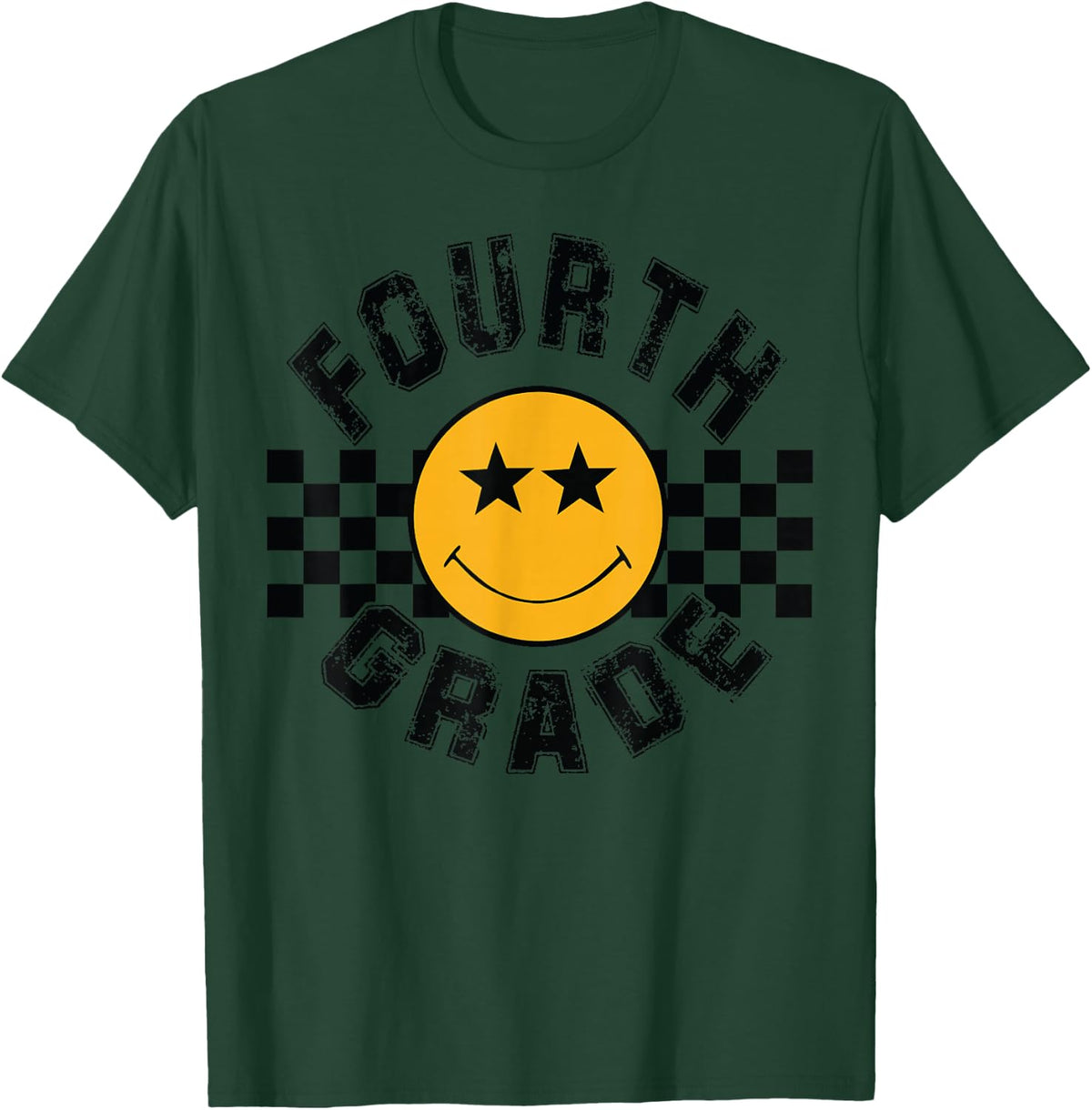 Retro Fourth Grade Smile Face Back to School Teacher Student T-Shirt - Dark Green