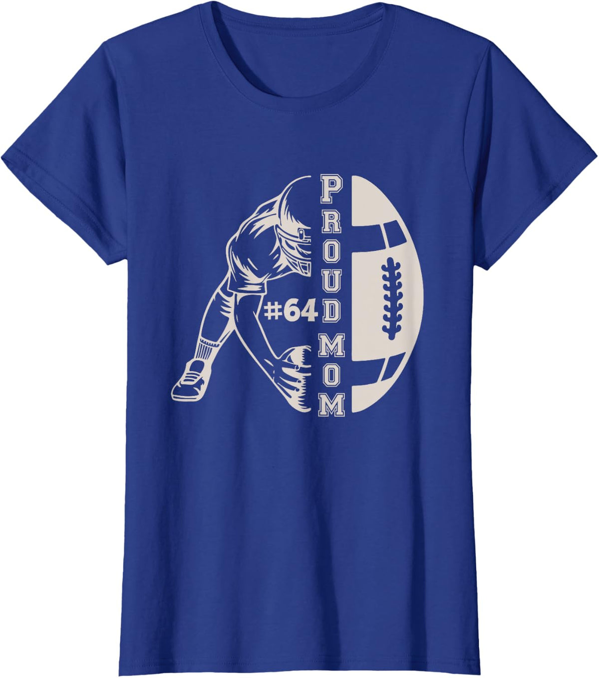 Customized Proud Football Mom Number 64 Player Game Day T-Shirt - Royal Blue