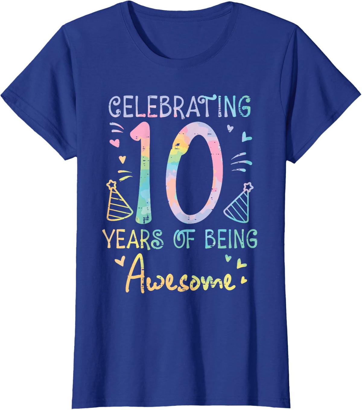Celebrating 10 Years Being Awesome 10th Birthday Girls Kids T-Shirt - Royal Blue