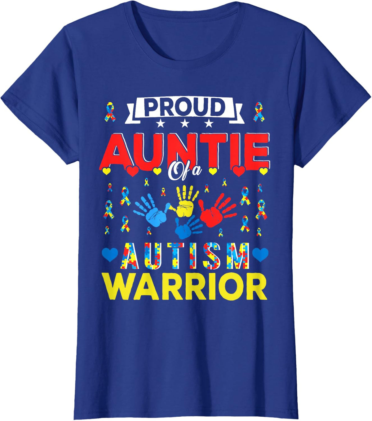 Proud Auntie of an Autism Warrior Autism Awareness Gifts T-Shirt - Royal Blue
