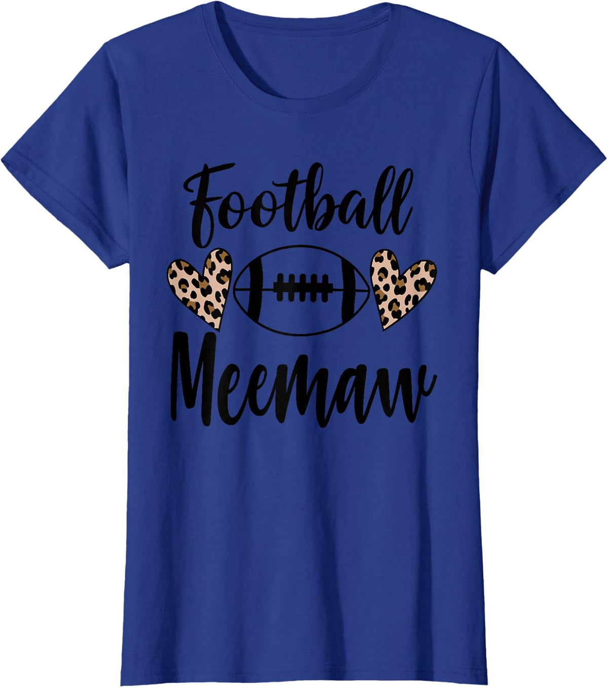 Football Meemaw Leopard Heart Football Funny T-Shirt - Royal Blue