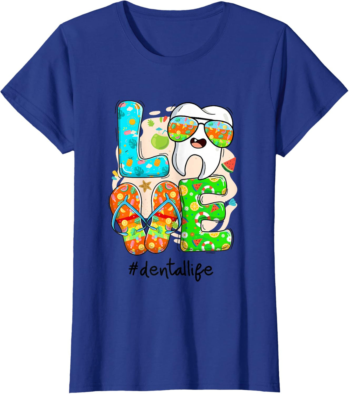 Love Dental Life Summer Flip Flops Dentist Gifts T-Shirt - Royal Blue