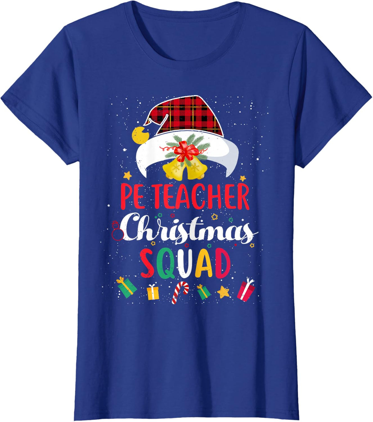PE Teacher Christmas Squad Santa Hat Physical Educator Match T-Shirt - Royal Blue