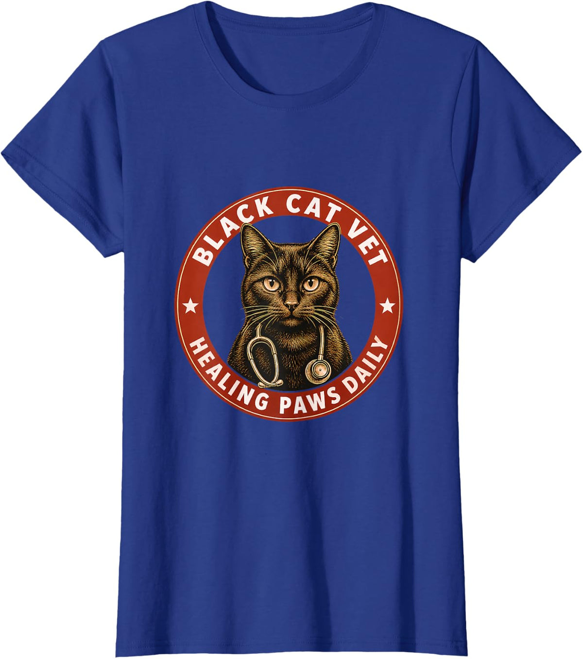 Black Cat Vet Healing Paws Daily Veterinarian T-Shirt - Royal Blue