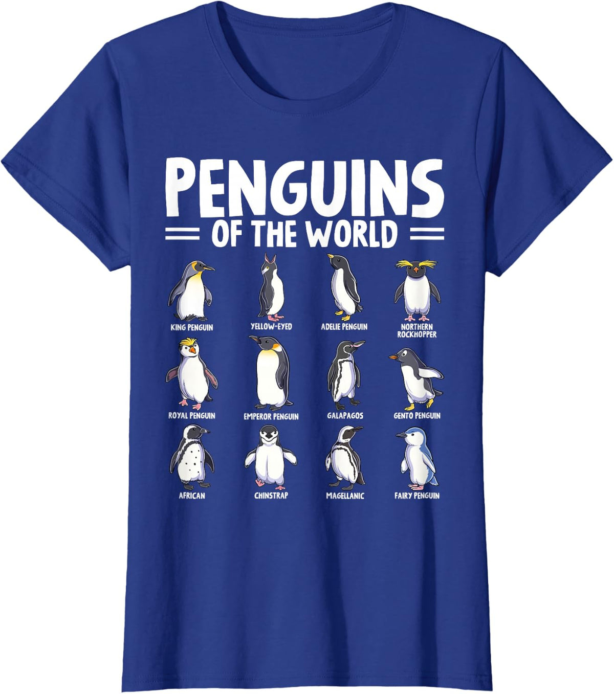 Penguins of The World Sea Animal Lover Penguin Types Tees T Shirts - Royal Blue