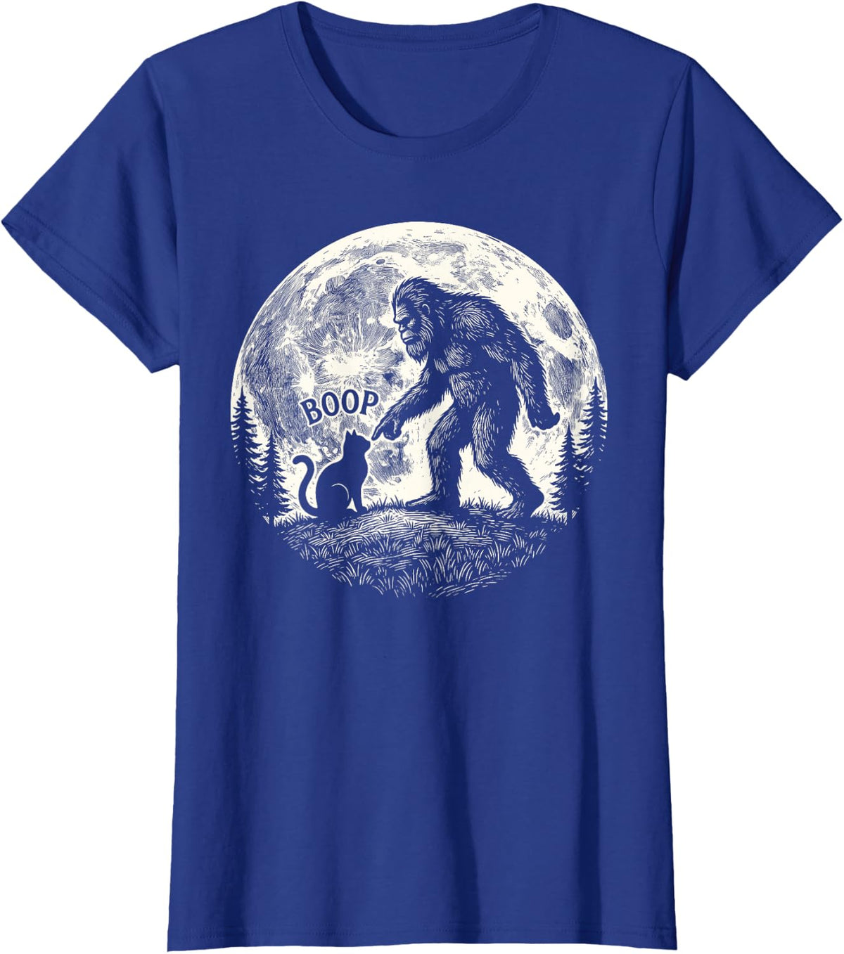 Cat Full Moon T-Shirt - Royal Blue