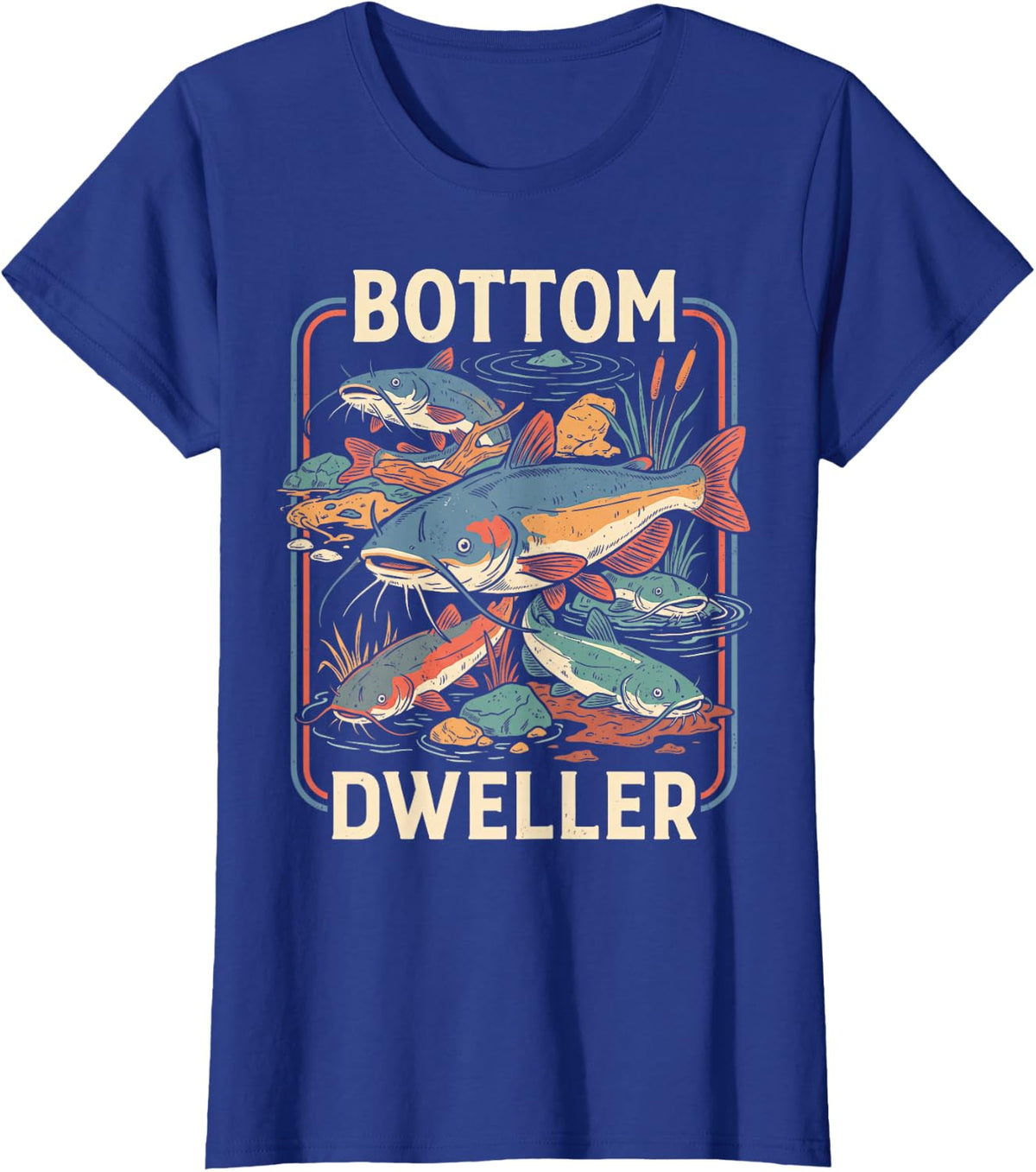 Catfish Fishing Angler Vintage Poster T-Shirt - Royal Blue
