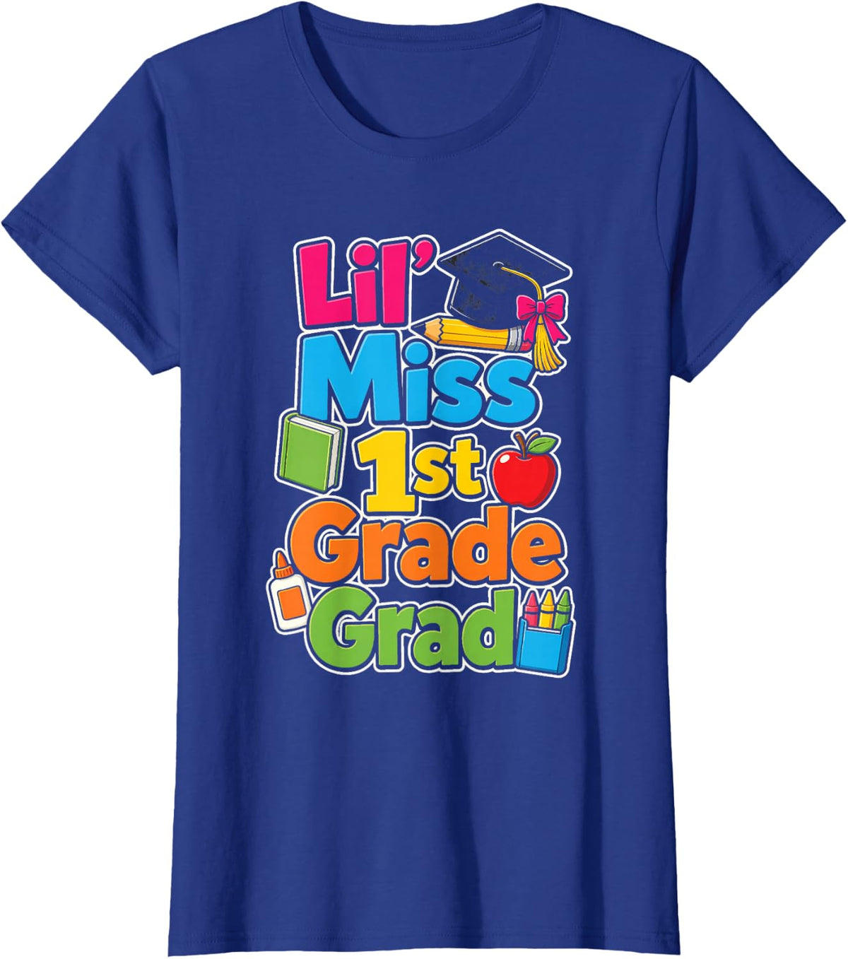 1st Grade Graduation Lil' Miss Grad Girls Elementary T-Shirt - Royal Blue