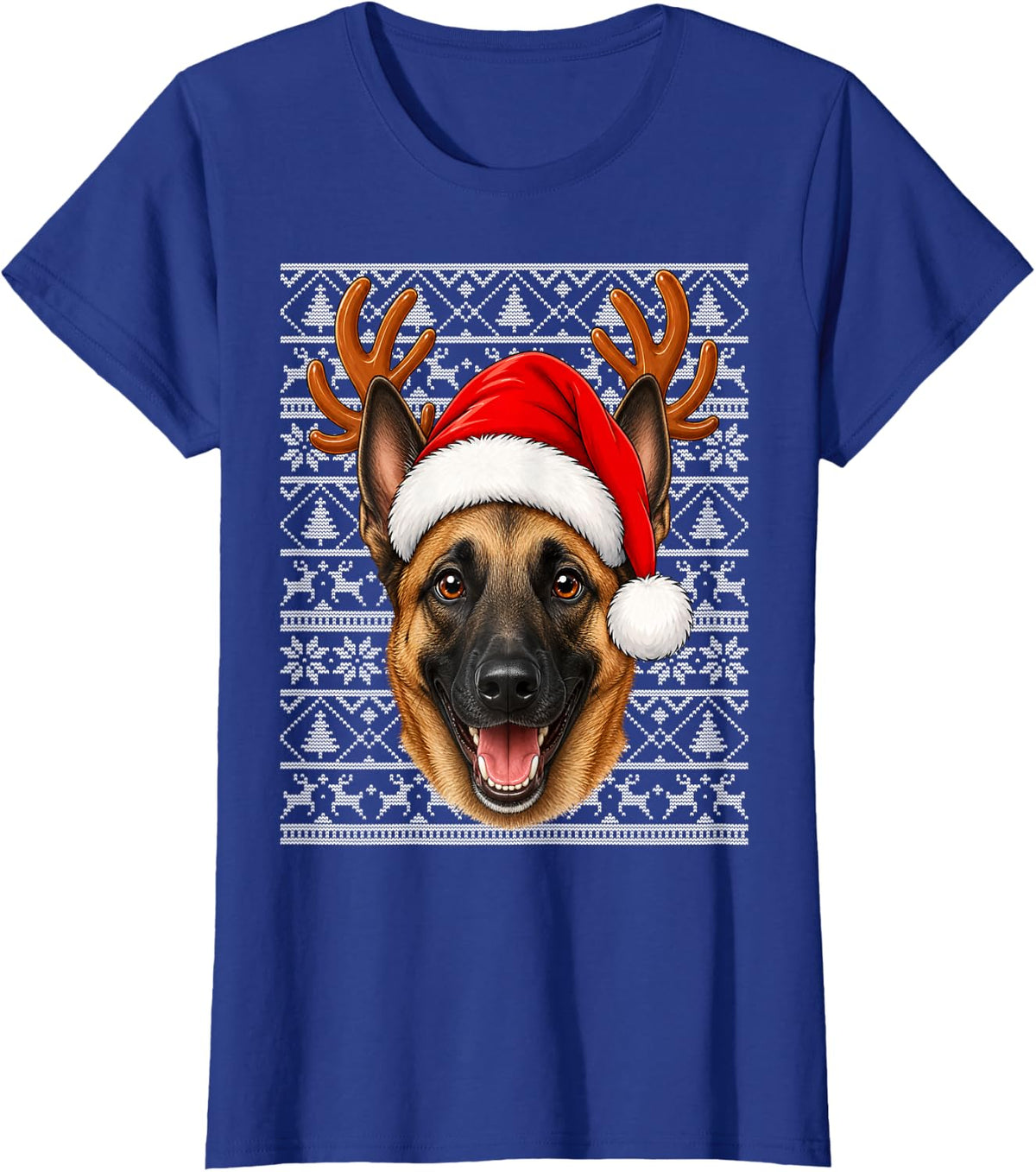 Belgian Malinois Dog Christmas Santa Hat Ugly Sweater Xmas T-Shirt - Royal Blue