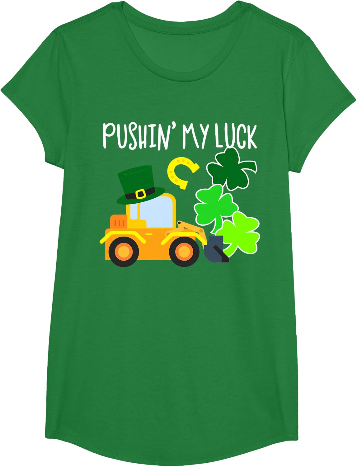 Pushing My Luck Toddler Boy Tractor St Patricks Day Truck T-Shirt - Girls Kelly Green