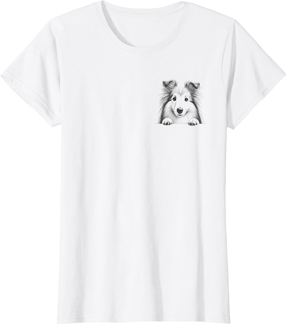 Cute Shetland Sheepdog Dog Peeking Sheltie Design T-Shirt Tee for Women Men - White