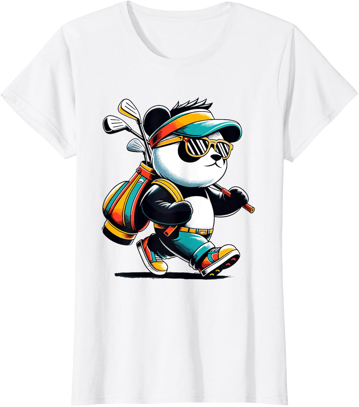 Golf Novelty Panda Golfing Men Women Kids Funny Golf T-Shirt - White