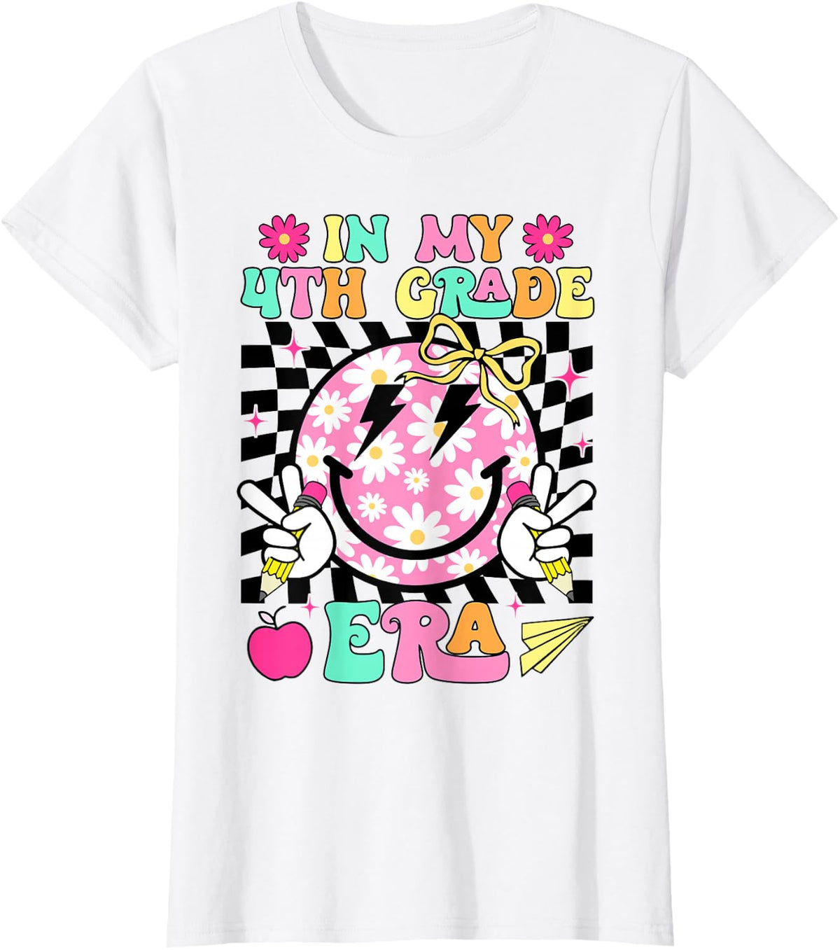 In My 4th Grade Era Smile Face Back To School Teacher Kid T-Shirt - White