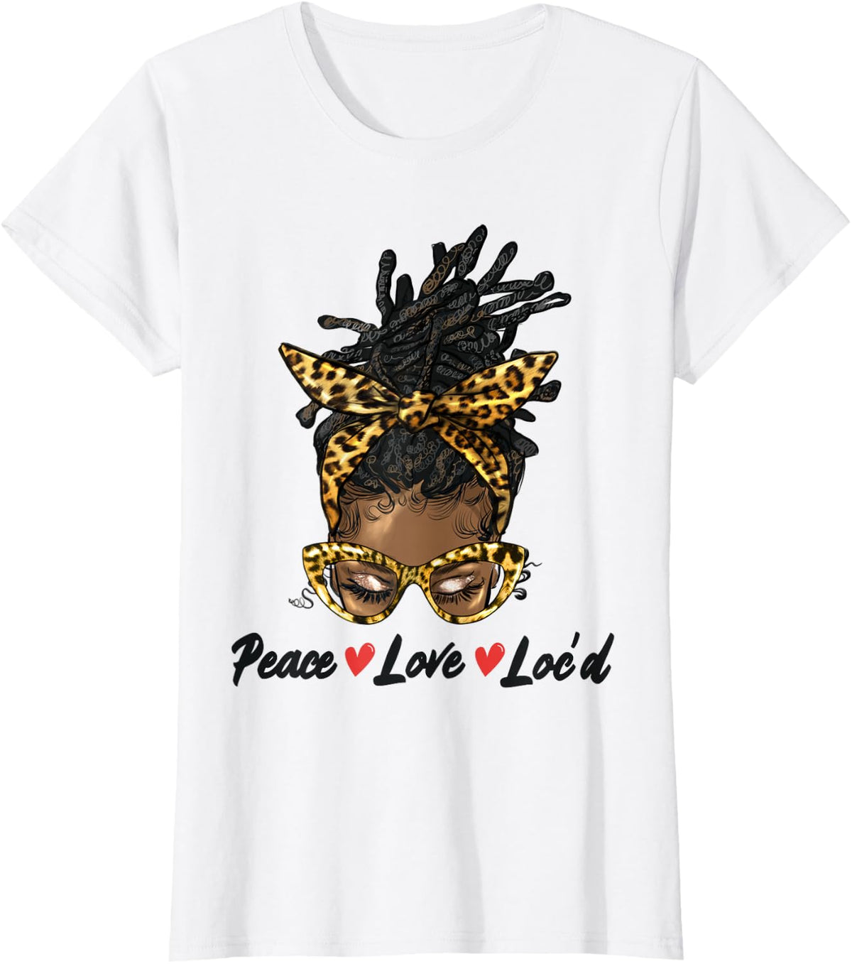 Peace Love Loc'd Girl Messy Bun African American Black Women T-Shirt - White