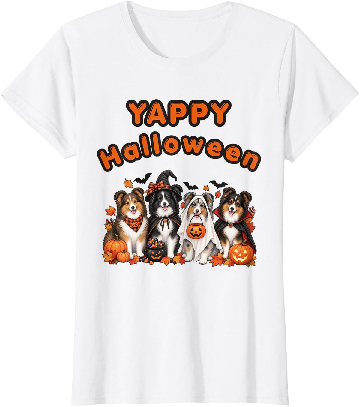 Sheltie Halloween Bi Black Tri Merle Sheltie Yappy Halloween T-Shirt - White