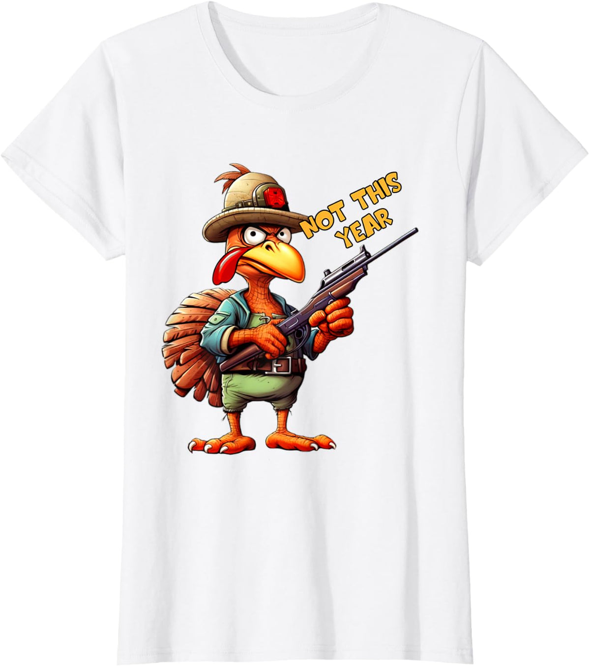 Thanksgiving Turkey With Gun Rifle Angry Holiday Bird Funny T-Shirt - White