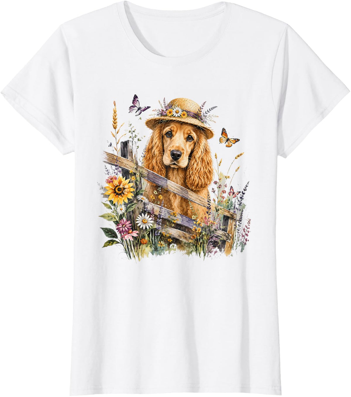 Cool Cocker Spaniel Beautiful Floral Cocker Spaniel Graphic T-Shirt - White