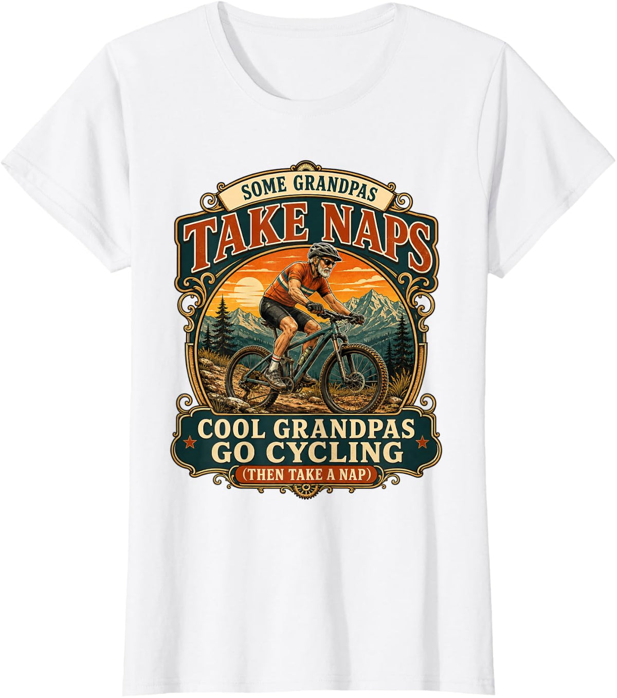 Cycling Cyclist Papa Cool Grandpas Go Cycling Then Take Naps T-Shirt - White