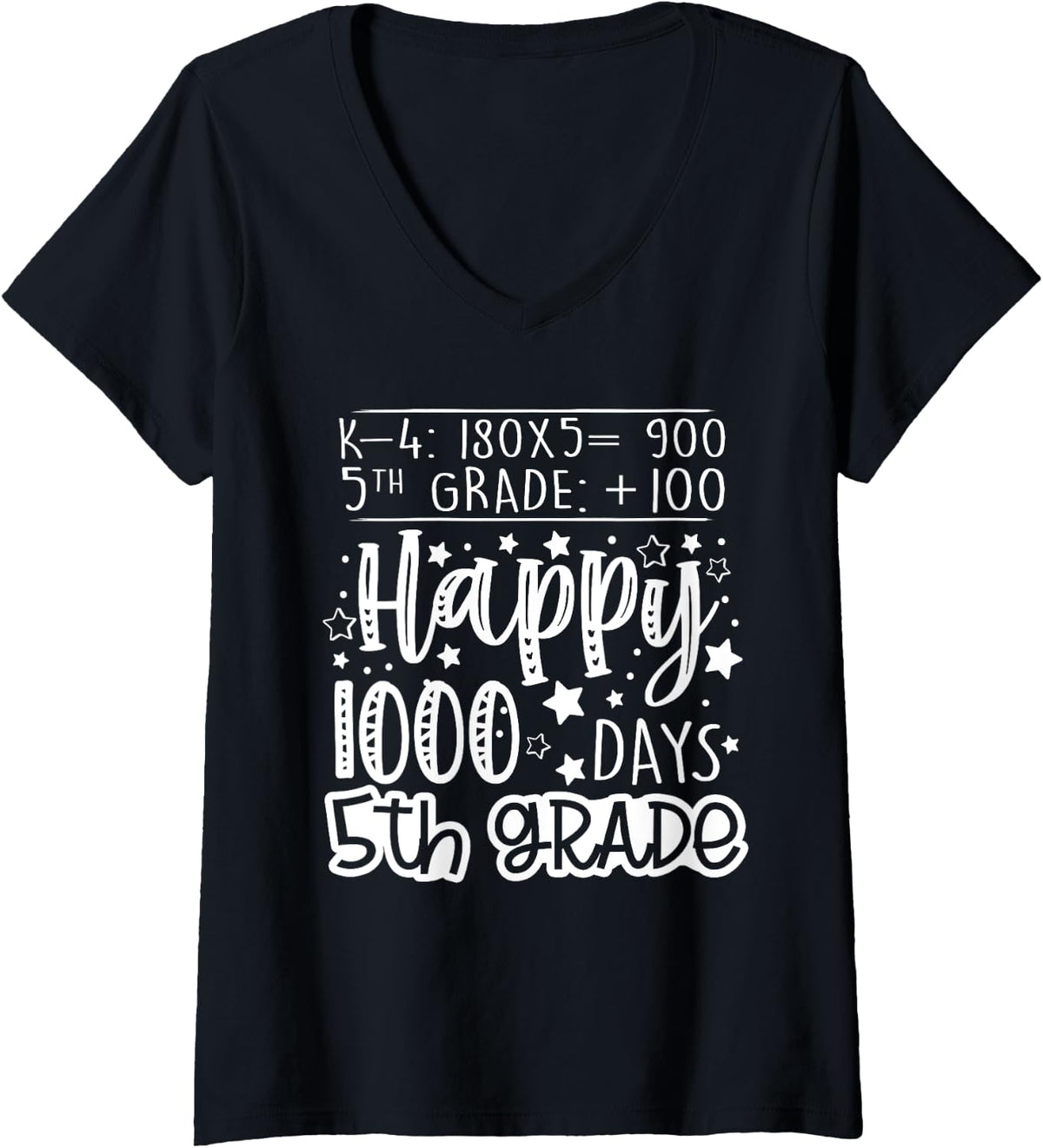 Womens 1000 days Smarter Fifth Grade Teacher 100th day of school V-Neck T-Shirt - Black