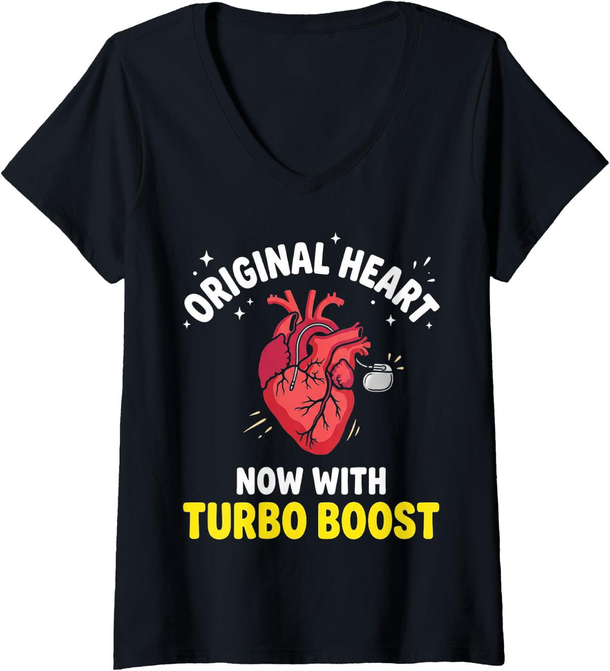 Women's Turbo Boost Heart Recovery Heart Implantation Pacemaker V-Neck T-Shirt - Black