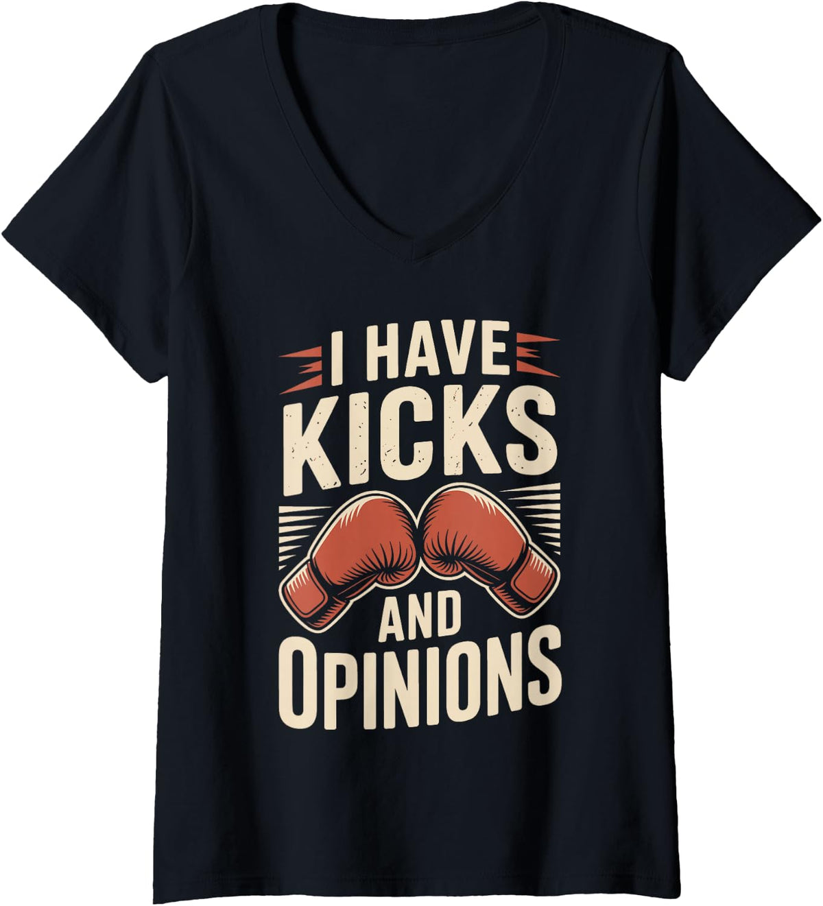 Women's I Have Kicks and Opinions Funny Kickboxing V-Neck T-Shirt - Black