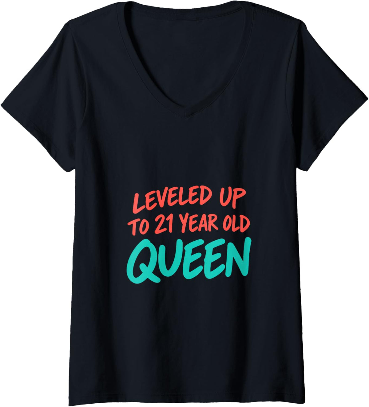 Women's Leveled Up to 21 Year Old Queen Birthday V-Neck T-Shirt - Black